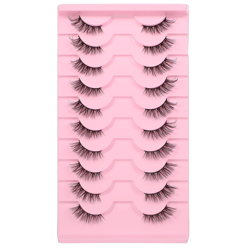 Gjinxi Half Lashes Natural Look Wispy Cat Eye Lashes 10 Pairs Fluffy 3D Faux Mink Eyelash Fox Eye Lashes Curly Lash Short Strip Fake Eyelashes (BY08 8-12MM)