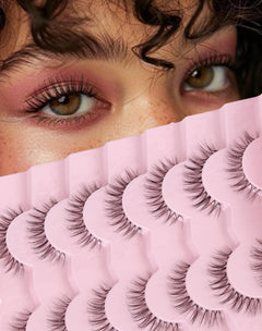 Mink Lashes Wispy False Eyelashes Short Fake Lashes Soft C Curl Eye Lashes Pack Natural Eyelashes Mink Eyelashes Fluffy Strip Lashes 7 Pairs