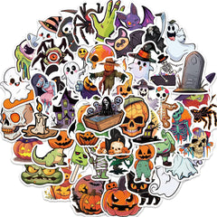50PCS New Non-Repeating Halloween Stickers Youth Adult Party Favors Gifts Halloween Theme Stickers Halloween Cartoon Party Stickers Decoration (A)