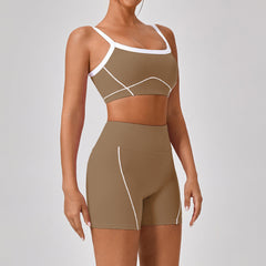 Outdoor Sports Yoga Suits Women's Spaghetti Strap Contrast Color Fitness Set Outfits