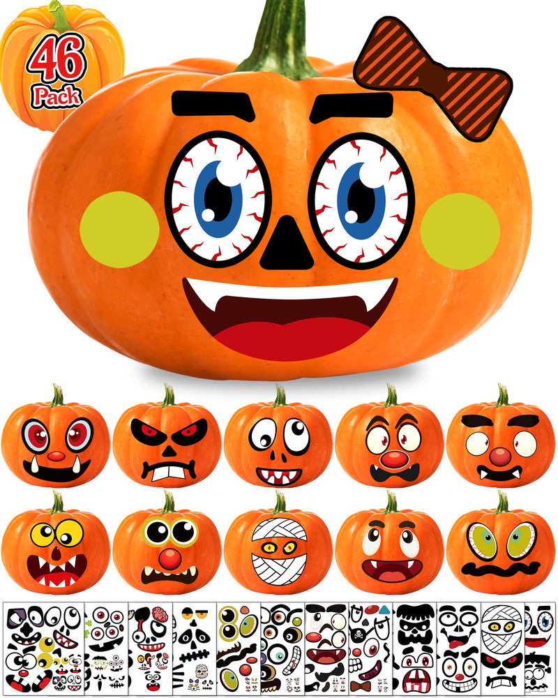 Benresive 46 Pack Halloween Pumpkin Stickers for Kids Halloween Crafts Party Favors for Kids Halloween Holiday Party Games Stickers Bulk Halloween Pumpkin Face Stickers for Kids