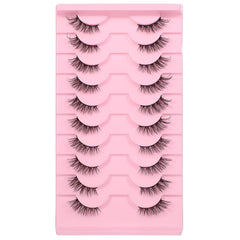 Gjinxi Half Lashes Natural Look Wispy Cat Eye Lashes 10 Pairs Fluffy 3D Faux Mink Eyelash Fox Eye Lashes Curly Lash Short Strip Fake Eyelashes (BY08 8-12MM)