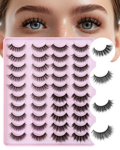 CALAILIS False Eyelashes Natural Look Fake Lashes 20 Pairs Wispy Fluffy False Lashes Faux Mink Fake Eyelashes Cat Eye Lashes Soft and Reusable Strip Lashes (CV06)