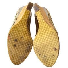 GUCCI Beige/Ebony GG Canvas Cyprus Cork Wedges, Size 37.5