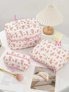 1pcs Cute Quilted Cotton Makeup Bag Women Zipper Cosmetic Organizer Cloth Handbag Box Shape Portable Toiletry Case for Girls