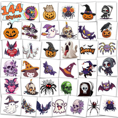 Halloween Tattoos for Kids Halloween Party Favors 144 Styles Halloween Temporary Tattoos for Boys and Girls 2" Non-Toxic Halloween Tattoos Stickers for Halloween Party Bags Gift Stuffers